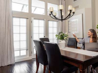 motorized, drapes, room darkening, dining room 