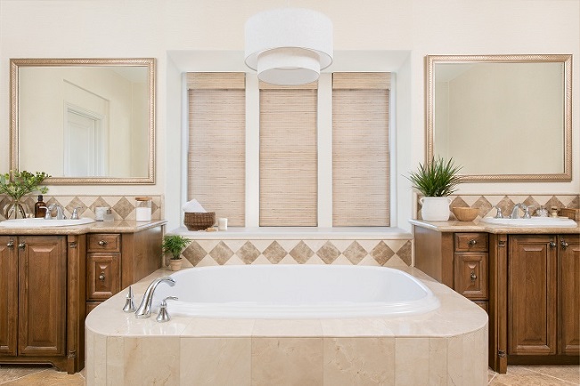 Motorized Woven Wood Shades for Bathroom